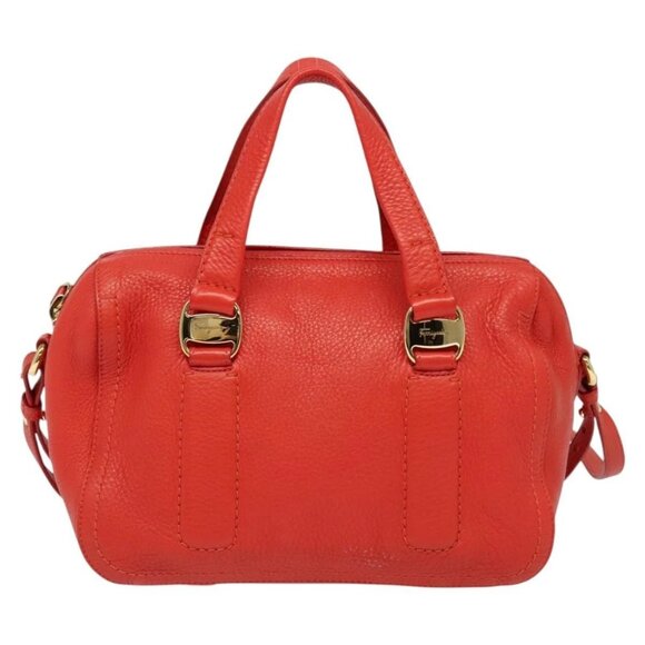Salvatore Ferragamo Vala Hand Bag Leather 2way Red Gold Auth - Picture 9 of 16